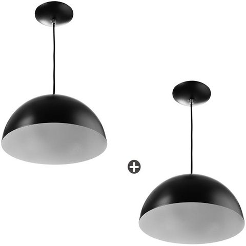 Kit 2 Lustres Pendente Meia Lua 40cm Alumínio Soquete E-27 Preto