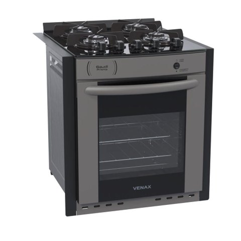 Fogão de Embutir 4 Bocas Venax Gaudi Prisma Vitreo Bl Grafite a Gás Glp Grafite