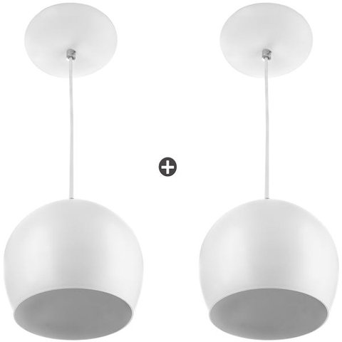 Kit 2 Lustres Pendente Bola Pequena Alumínio 15cm Branco
