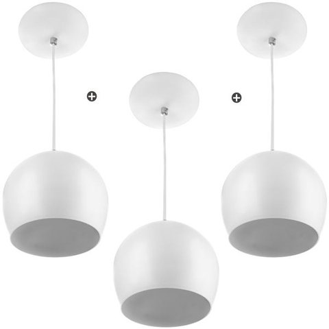 Kit 3 Lustres Pendente Bola Pequena Alumínio 15cm Branco