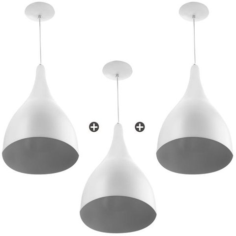 Kit 3 Lustres Pendente Gota Pequena De Alumínio 21cm Branco