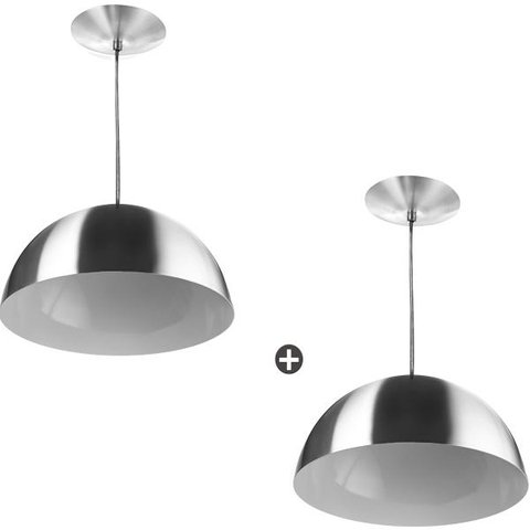 Kit 2 Lustres Pendente Meia Lua 40cm Alumínio Escovado