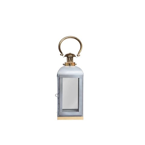 Lanterna Aço Inox Galvanizado com Alça em Metal Dourado 14x35,5 cm