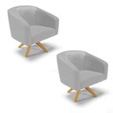 Ver imagem 2 de Poltrona Sala Decorativa Kit 2 Stella Base de Madeira Giratória Ma30 Sintético Cinza D03 - D’Rossi