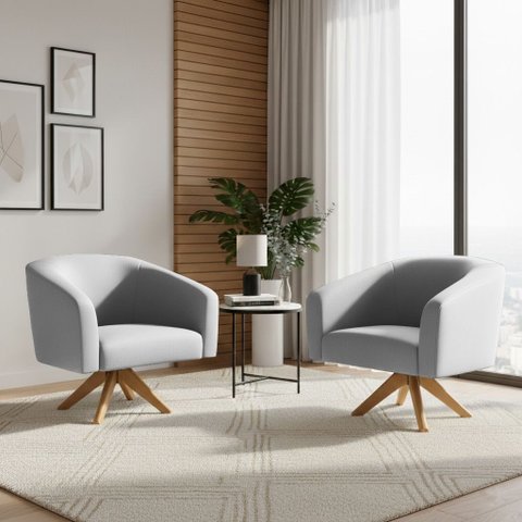 Poltrona Sala Decorativa Kit 2 Stella Base de Madeira Giratória Ma30 Sintético Cinza D03 - D’Rossi