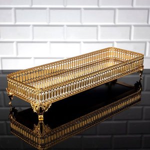 Bandeja Retangular Dourado -7x40x14cm - Bandeja de Luxo para Decoração de Ambientes