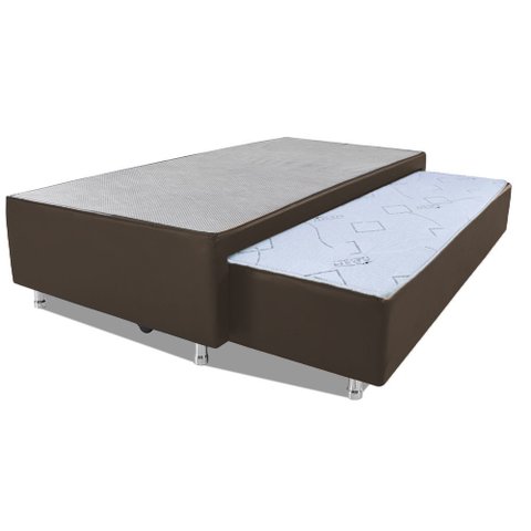 Base Box Solteiro com Auxiliar Mola Bonnel Sintético Marrom 50x78x188
