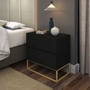 Ver imagem 2 de Conjunto 2 Mesa de Cabeceira Estilo Industrial 2 Gavetas Eros 45 Base Dourado:preto