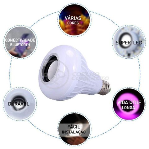 Lâmpada Led 12w E27 Rgb Colorida com Caixa de Som