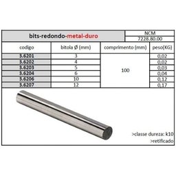 Bits Redondo Metal Duro 06 Mmx100 K10 - Jg Tools - 2