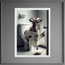 Ver imagem 1 de Quadro Bode no Banheiro Lendo Jornal 24x18cm - com Vidro:madeira Preta