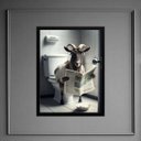 Ver imagem 2 de Quadro Bode no Banheiro Lendo Jornal 24x18cm - com Vidro:madeira Preta