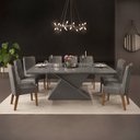Ver imagem 1 de Conjunto Mesa de Jantar Zafira 200cm Cinza Urbano com 8 Cadeiras Jade Freijó/Veludo Lunar DJ Móveis