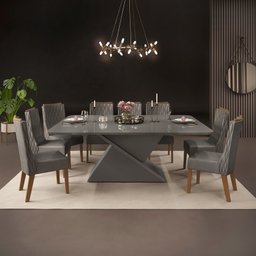 Conjunto Mesa de Jantar Zafira 200cm Cinza Urbano com 8 Cadeiras Jade Freijó/Veludo Lunar DJ Móveis - 1 Conjunto Mesa de Jantar Zafira 200cm Cinza Urbano com 8 Cadeiras Jade Freijó/Veludo Lunar DJ Móveis - 1