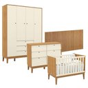 Ver imagem 1 de Quarto de Bebê Unique 4 Portas com Cômoda 6 Gavetas e Painel Ripado Freijó Off White Eco Wood -