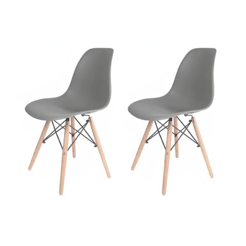 Kit 2 Cadeiras Eames Dsw Madeira Cinza Brasão Design Moderno Polipropileno para Escritório e Casa