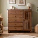 Ver imagem 3 de Cômoda Sapateira Madeira Maciça 1 Porta 5 Gavetas 120cm Aton S05 Ipê - Lyam Decor