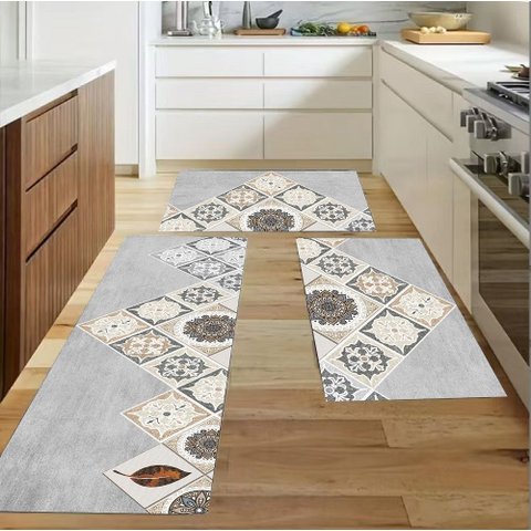 Jogo Tapete de Cozinha 3 Peças Antiderrapante Picasso Elegante Sultan 100% Poliéster