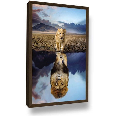 Quadro Leão Reflexo Filhote Moldura Escritório