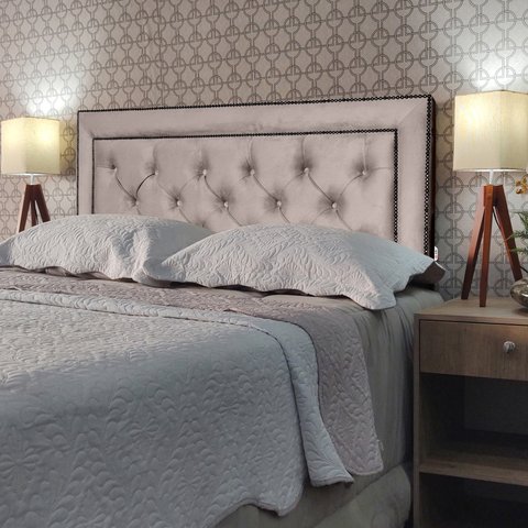 Cabeceira Solteiro 90 Cama Box Classic Diamond 2 Bege Suede Painel Rbl