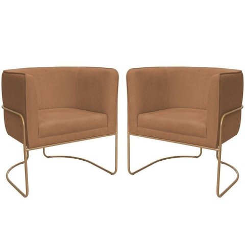 Kit 02 Poltronas Decorativas Betina Base Aço Ouro Fosco Bouclé Terracota - Nexta Casa