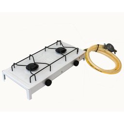 Fogao Fogareiro 2 Bocas Camping Pesca Kit Instalaçao Branco - 1