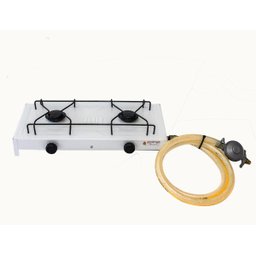 Fogao Fogareiro 2 Bocas Camping Pesca Kit Instalaçao Branco - 2