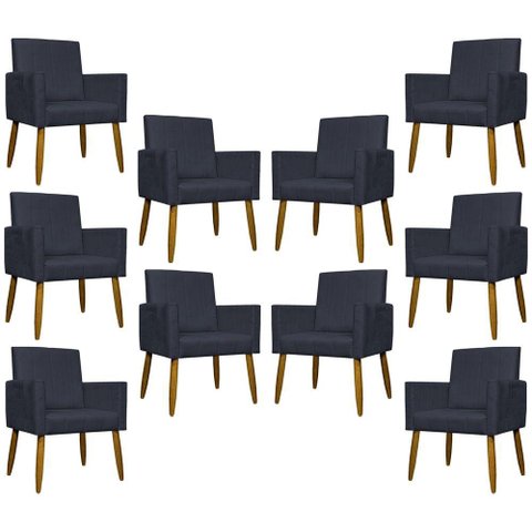 Kit 10 Poltronas Decorativas Mari Pé Palito Castanho - Preto Suede
