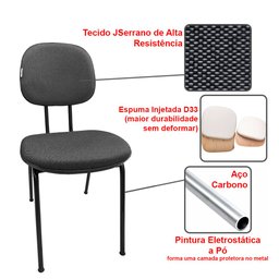 Cadeira de Escritório Secretaria Fixa Pé Palito Tecido JSerrano Cinza Com Preto para Recepção - 3