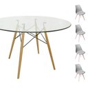 Ver imagem 1 de Conjunto Mesa Eames Eiffel Redonda Vidro 90cm + 4 Cadeiras Saarinen Wood - Cinza