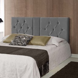 Painel Cama Box Mustang Completo 140/160/195cm X 60cm Suede Cinza - 2 Painel Cama Box Mustang Completo 140/160/195cm X 60cm Suede Cinza - 2