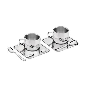 Kit para Café com Xícara, Pires Quadrado e Colher Tramontina 64430800 80ml Inox