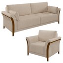 Ver imagem 1 de Kit Sofá Living 3 Lugares e Poltrona 102cm Pés Madeira Roya M22 Linho Cru - Mpozenato