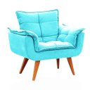Ver imagem 1 de Poltrona Opala Suede Azul Tifany com Pés Palito Castanho