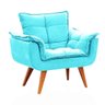 Poltrona Opala Suede Azul Tifany com Pés Palito Castanho - 1