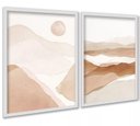 Ver imagem 1 de Kit 2 Quadros Abstratos Aquarela Paisagem Bege 24x18cm - com Vidro:moldura Branca