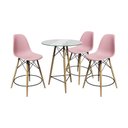 Ver imagem 1 de Conjunto Mesa Bistrô Eames Eiffel Vidro Com 3 Banquetas Rosas De Madeira - Cor: Rosa