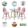 Conjunto Mesa Bistrô Eames Eiffel Vidro Com 3 Banquetas Rosas De Madeira - Cor: Rosa - 6