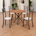 Ver imagem 1 de Conjunto de Mesa Tubular 70x70cm Tampo em MDF Cinamomo com 4 Cadeiras Sara Prata/Botanic Bege/Mart