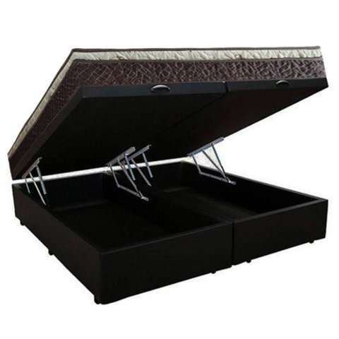 Cama Box Baú Queen Suede Bipartido + Colchão Elegance Ortopédico Espuma D33 63x158x198 Preto