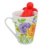 Kit Caneca Vintage Floral Estampada Cerâmica 330ml e Boneco Infr de Chá Silicone - 1