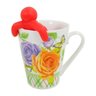 Kit Caneca Vintage Floral Estampada Cerâmica 330ml e Boneco Infr de Chá Silicone - 3