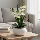 Ver imagem 3 de Arranjo Grande de Mini Orquídea Cymbidium Branca Artificial Branca