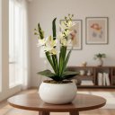 Ver imagem 2 de Arranjo Grande de Mini Orquídea Cymbidium Branca Artificial Branca