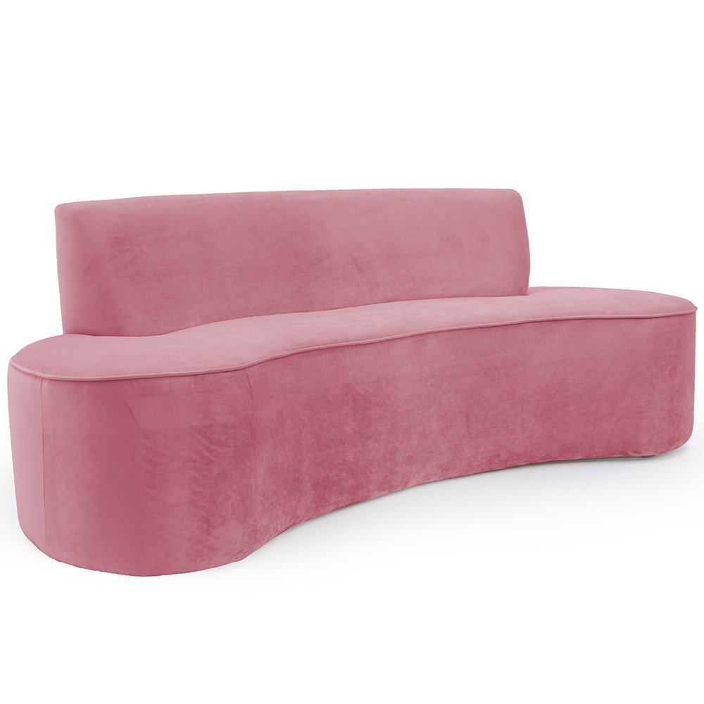 Sofá Curvo 03 Lugares 210 Cm Mônaco Veludo Rosa - Casaepoltrona