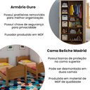 Ver imagem 2 de Conjunto Beliche Madrid Amêndoa com Grades + Guarda-roupa Ouro Solteiro 2 Portas Amêndoa Premium