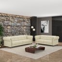 Ver imagem 1 de Conjunto de Sofá Sala de Estar Stanford Chesterfield 2 e 3 Lugares 200cm/260cm Pés Madeira Couro Off