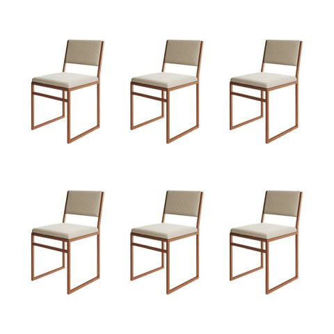 Kit 6 Cadeiras Industrial Isa Veludo Bege Base Cobre para Mesa Sala Cozinha - Cobre/bege