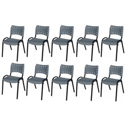 Cadeira Iso Base Preto Igreja, Escola, Escritório - Cinza Kit 10 Peças - 2