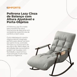 Poltrona de Balanço Lazy Cinza com 3 Níveis de Regulagem e Trava de Segurança - 5